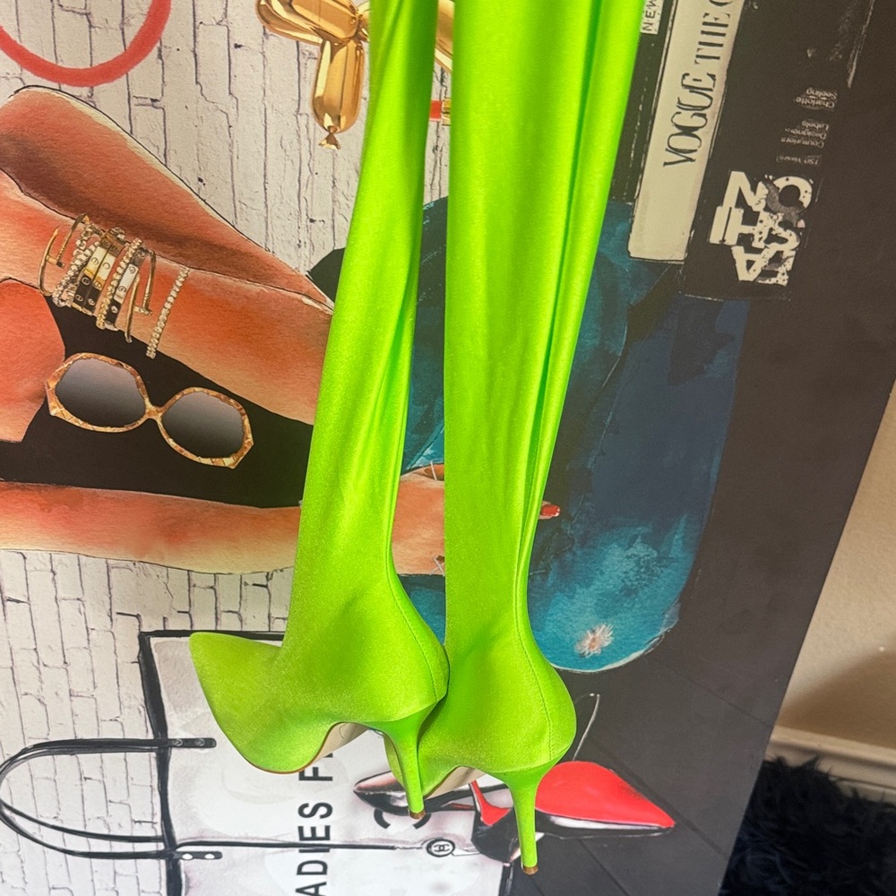 Vibrant Neon Green Stiletto Boots pants